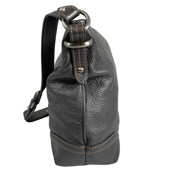 The Sak Metallic Gray Pebbled Leather Shoulder Bag Textured Strap w/ Charm - Picture 6 of 14